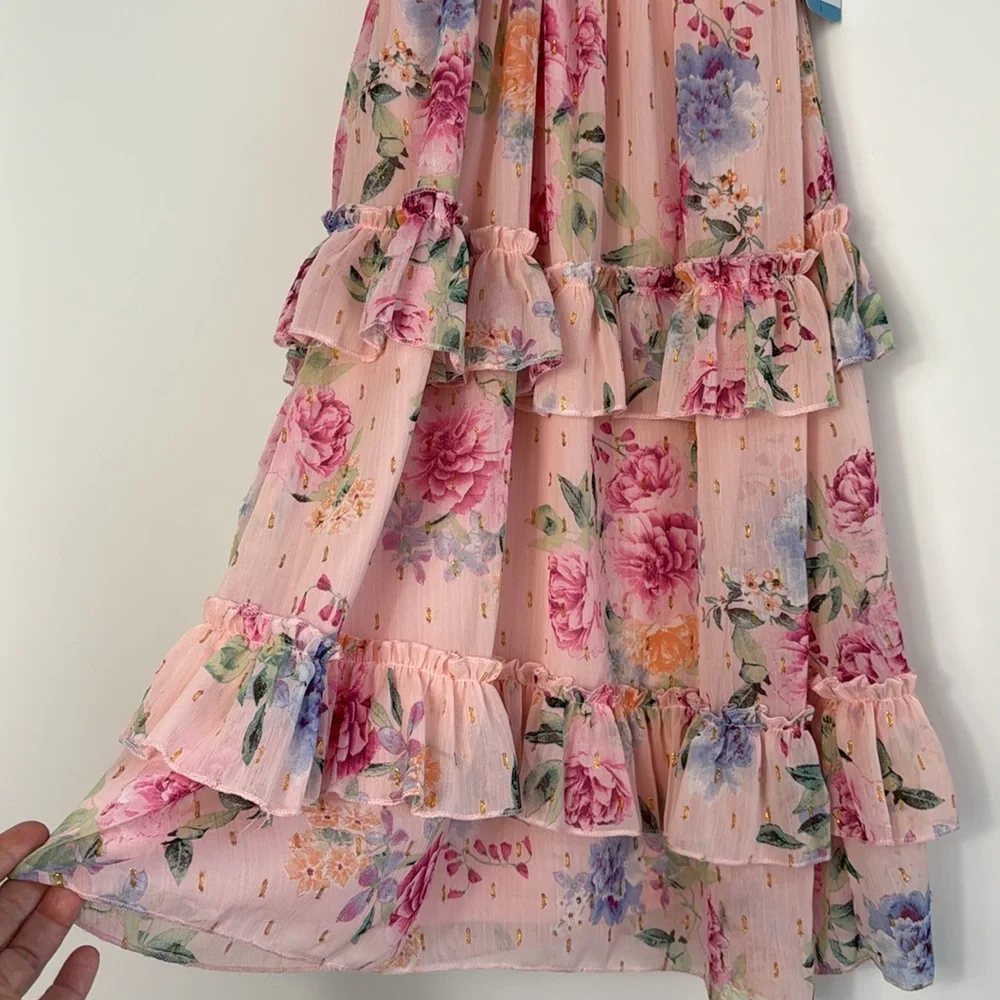 Rare Editions Girls Pink and Orange Tiered Ruffled Sundress Size Small‎ NWT